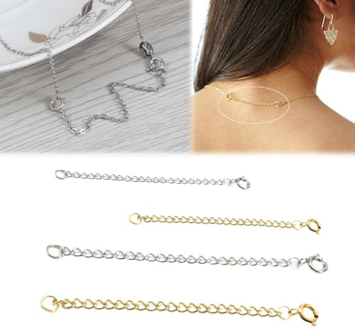 FENQURO 4 Pcs chaîne d'extension en Argent pour Femme, chaine, rallonge de chaîne pour allonger Vos Colliers et Bracelets pour la Fabrication de Bijoux