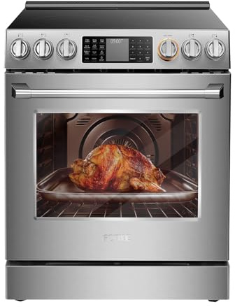 FOTILE RES30552 Stainless Steel 30 Slide-In Electric Range with True Convection and Air Fry, 5-Burner Stove, 5.7 Cu. Ft. Oven, Self-Cleaning Mode, FreshBake Feature, and Easy-Touch Controls