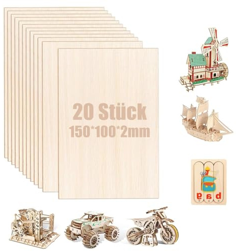 Sperrholzplatte Holz, 20 Stück Lindenholz Sperrholz Platten, Laser Geschnittene Holzplatten, 100 x 150 x 2 mm Sperrholzplatten für Heimwerkerprojekte, Zeichnen, Architekturmodelle, und Gravieren