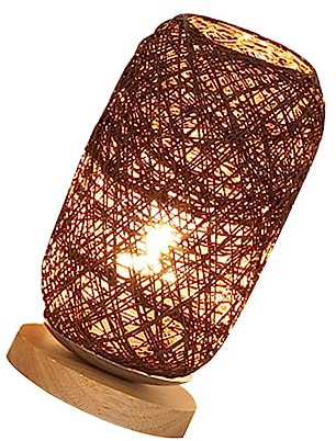 GRIRIW Lampe De Bureau En Rotin Led Rechargeable Sans Fil Lampe De Chevet Décorative Moderne