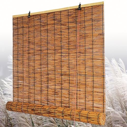 Bambusrollo Sichtschutz Aussen, 125 130 135 140 150 155 160 cm Breite Retro Schilf Vorhang für Fenster, Raffrollo Jalousine Wetterfest, Bambus Rollos Einfache Montage Ideal für Balkon Terrasse