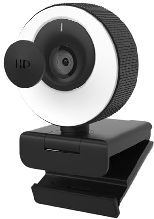 1080P webbkamera med mikrofon, 60 FPS, ringljus med 3 ljuslägen, autofokus, 89° vidvinkel, Full HD, videokonferens för PC, Mac, bärbar dator, surfplatta