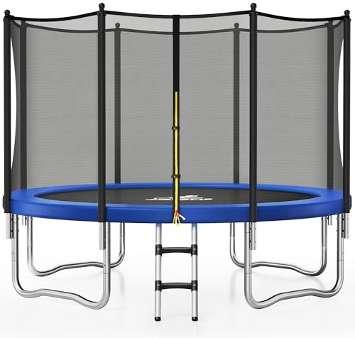 JELENS Trampoline 8FT 10FT, Outdoor Trampolines with Enclosure Net and Ladder, Recreational Anti-Rust Trampolines for Kids and Adults, ASTM Approved (Blue, 10FT)