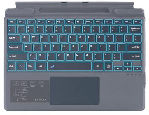 Bluetooth-tangentbord för Microsoft Surface Pro Copilot + PC (11. Edition), kompatibel med Pro 8 9 10/X 11 generationen, QWERTZ, styrplatta, USB-laddning, tyska (grå)