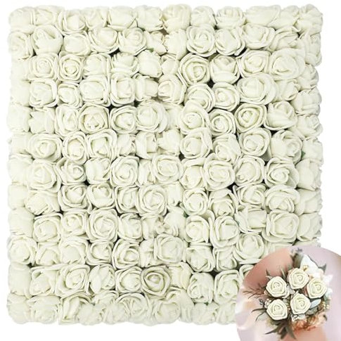 Nevoluxer 144 Pezzi Rose Bianche Finte, Mini in Schiuma per San Valentino, Matrimonio, Festa, Festival Decorazione, 2.5CM Teste di Rose Finti Fai Da Te(Rosso opzionale) (Bianco crema)