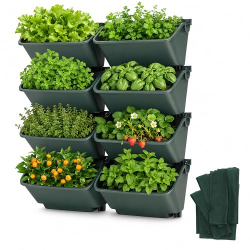 DOPBENT Hängender vertikaler Wand-Blumentopf, Vertikale Gartenpflanzenwand im Freien, mit 8 Töpfen, für Garten, Terrasse (Grün)