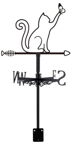 SUPERDANT Wetterhahn Mit Katzensilhouette Windrichtungsanzeiger Katzenfang Schmetterling Metall Wetterfahne Wetterhahn für Garten Schwarz Dekorative Wetterfahnen Bauernhausschuppen Garten Dach Dekor