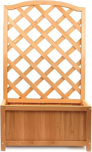 PaMeer Large Rectangular Planter Box with Trellis – Raised Wooden Planter for Garden Outdoor PClimbing Plants Flower Raised Bed Wooden Planters for Flowers Herbs & Vegetables Black (Natural)