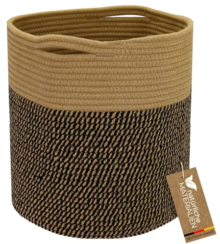 HMF Cesto portaoggetti con manici nascosti, cesto rotondo adatto per Kallax | 31 x 31 cm | Nero-Miele