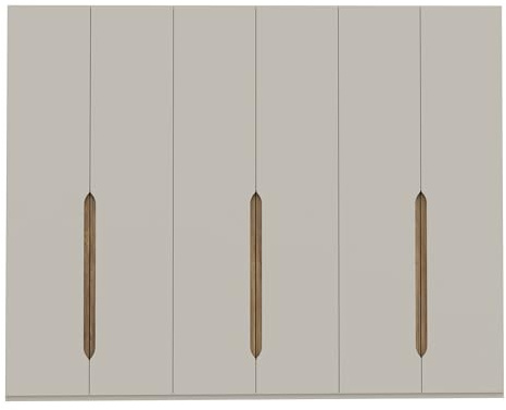 Forte EDWAL - Armadio 280, moderno con maniglie arrotondate, 6 porte, in legno, cashmere, decorazione in legno beige, 266,1 cm di larghezza x 210,5 cm di altezza x 54,2 cm di profondità