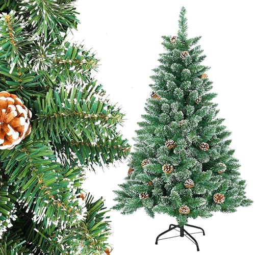Eldzenith Weihnachtsbaum 180 cm, Tannenbaum Künstlich Schnee mit Metallständer, PVC Christbaum, Schwer Entflammbar, Christmas Tree für Zuhause, Büro, Geschäfte und Hotels, Weihnachten Feiertage