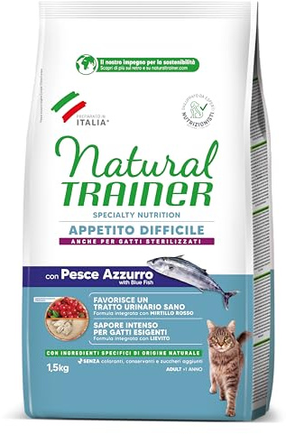 Natural Trainer Cibo per Gatti Adulti Appetito Difficile con Pesce Azzurro - 1,5kg