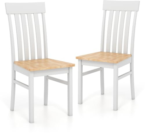 COSTWAY 2er Set Esszimmerstühle, Küchenstühle Holz mit Rückenlehne, Esstisch Stühle bis 150 kg, Stühle für Esszimmer Küche Wohnzimmer (Weiß + Natur)