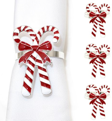 Weihnachts-Serviettenringe, 4 Stück Metall Serviettenhalter in Zuckerstangen, Serviettenschnalle für Tischdekoration, Hochzeit, Weihnachten, Party-Abendessen, Thanksgiving