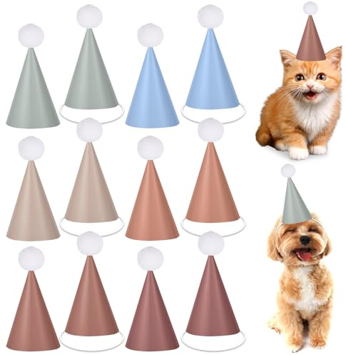 48Pcs Mini Boho Birthday Party Hats for Stuffed Animals 4Inch Adjustable Cone Caps with DIY Pom Poms Colorful Neutral Mini Party Hats Pets Dolls Kids Small Boho Birthday Decorations Kit for Holidays