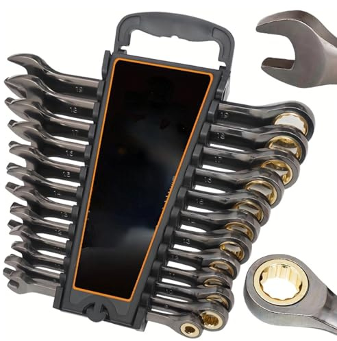 Felenny Juego de 12 llaves de carraca de 72 Teeth, 8-19 mm, llave inglesa métrica con cabeza fija, de acero Cr-V, juego de llaves de carraca profesional para coche y hogar