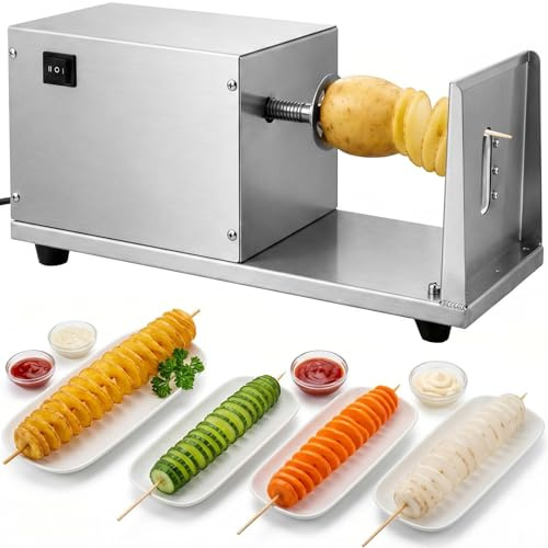 Commercial Electric Tornado Potato Slicer - Potato Tower Machine, Stainless Steel, Make Tornado Potatoes for Snack Bars and Fried Skewer Shops