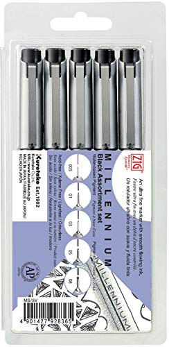 Kuretake Zig Memory System Millennium Marker Assortment, Black (MS5V)