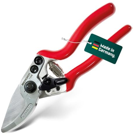 BERGER Handschere Alu-Linie 1104 | Aluminium Handgartenschere Gartenschere | Mit 15° Schneidkopf, austauschbaren Klingen & Haken | Für kleine Hände | Mit Drahtkerbe & Saftrille | Made in Germany
