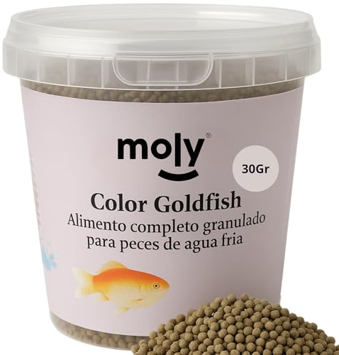 MOLY Alimento Granulado para Peces de Agua Fría 30 GR / 120 ML | Comida Peces Goldfish y Kois Jóvenes | Peces Sanos | Fácil Digestión | Potencia Color Pez | Mejora Sistema Inmune