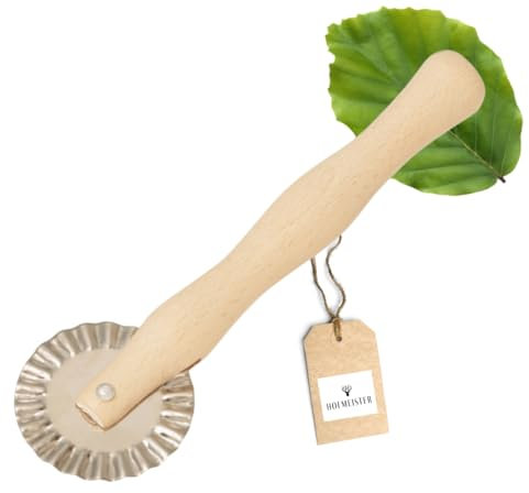 HOFMEISTER® Teigrad, 100% Plastikfrei, Naturprodukt, gewelltes Schneidrad, 17 cm, nachhaltig backen & Kochen, schneidet Teig ohne Kraftaufwand, Stabiler Ravioli-Maker