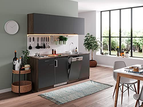 respekta Küchenzeile Oliver KB195EYG Grau 195 cm Breite mit Elektrogeräten