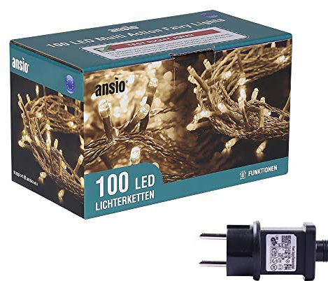 ANSIO® Luci Natale Esterno 10m 100 LED Luci Albero di Natale Natalizie Luminose Bianco Caldo Luci Natalizie da Esterno/Interno Ideale per Mantello, Balcone Lucine Luminoso | Cavo Trasparente