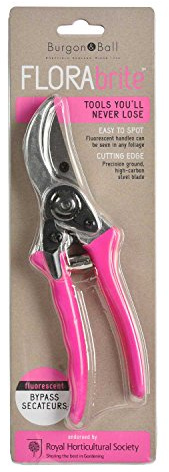 Burgon & Ball FloraBrite RHS Endorsed Bypass Secateur, 21 cm Length, Pink
