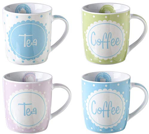 Ditsy Set of 4 Vintage Barrel Large Coffee Mugs Porcelain Polka Dot Design