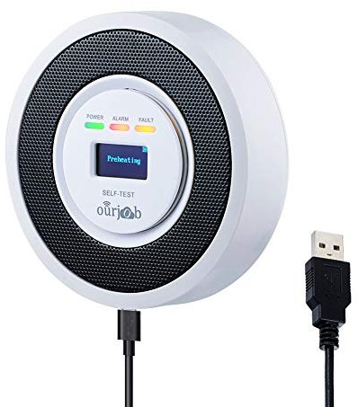 Gasmelder-Ourjob, Haushalts Erdgas Flüssiggas Stadtgas Alarme, Brennbaren Methan Propan Butan Gas Lecksucher Blinklichtalarm, mit USB-Stromversorgung und Digitalanzeige für Wohnwagen (Weiß)
