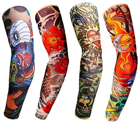 Arm-Ärmel,Tattooärmel Tätowierung,Tatoo Ärmlinge,Tattoo Armstulpen,Arm Sleeves Armwärmer UV-Sonnenschutz für Unisex für Radsport Golf Basketball Fahren Sport Arm-Kompressions-Hülsen - 4 Stück