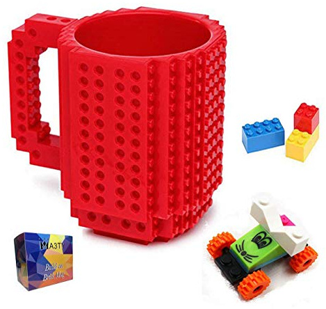 MA3TY Build-On Brick Mug DIY Creative Building Block Mug Coffee Cups Birthday Novelty Gift with Three of Bags of Blocks for Men Women Christmas Father Mother Gifts (Red)