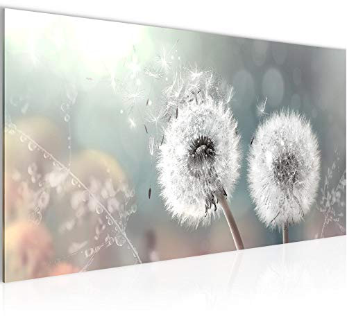 Runa Art Wandbild Pusteblume 1 Teilig 100 x 40 cm Modern Bild auf Vlies Leinwand Blumenwiese Wohnzimmer Schlafzimmer Türkis Grau 023612b