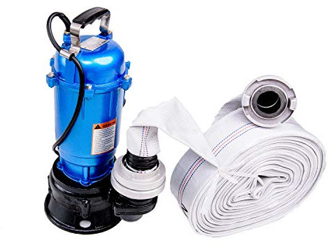 IBO Wasserpumpe 550W, Industrial, Gußeisen, Fäkalienpumpe, Blau, 2 Storz C Kupplung, 30m Schlauch, 13 kg, 10 m Förderhöhe, 18000 l/h, 230V / 50Hz