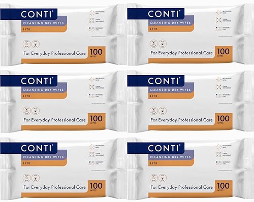 Conti Lite - Patient Cleansing Dry Wipes, Lightweight Strong Cleaning Cloths, Wipe Size 32cm x 30cm, 100 Wipes Per Pack - 6 Pack
