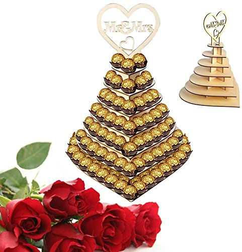 CSPone Rocher Ferrero Herz Display Ständer Mittelstück Perfekt für Parties, Hochzeiten & Candy Bar Hölzerner Schokoladen-Ausstellungsstand Hochzeitsfest Dekoration - 7 Schichten