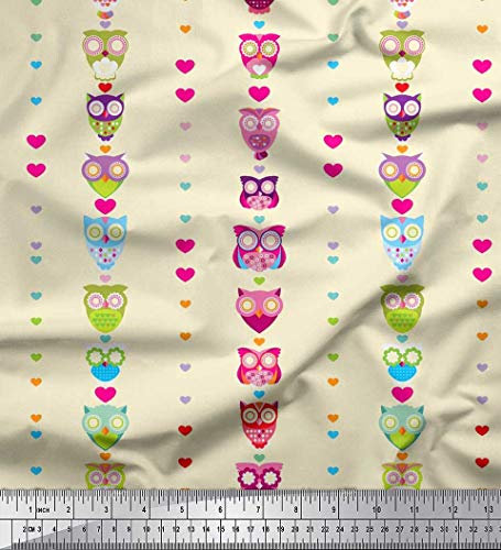 Soimoi Weib Baumwolljersey Stoff Herz & Eule Kinder Stoff Drucke Meter 58 Zoll breit
