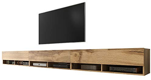 Selsey Wander - TV-Board/Fernsehschrank für Wohnzimmer hängend/stehend, optional mit LED, 300 (3 x 100) cm breit (Holzoptik Wotan Eiche, ohne LED)