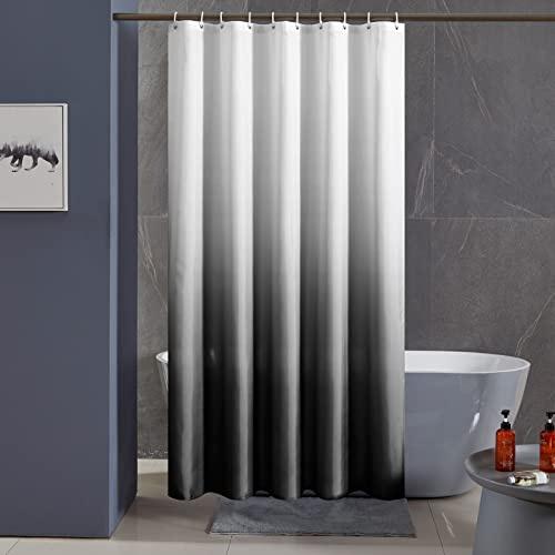 Furlinic Duschvorhang Textil Stoff 150x180cm Wasserdicht Weiß nach Schwarz | Antischimmel Waschbar Badvorhang für Badewanne mit Gewicht Unten Hochwertig Mit Ösen mit 10 Duschvorhangringen.