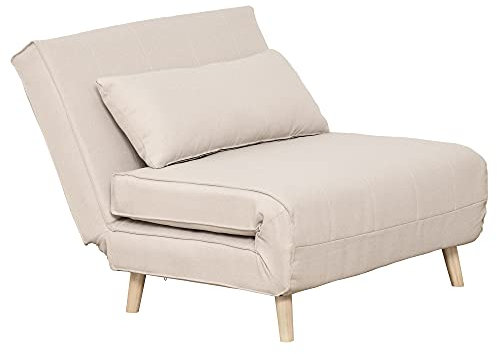 HOMCOM Einzelsofa Schlafsofa Sofabett Klappsofa verstellbar Rückenlehne Liege nordisch skandinavisch 25D Schaumstoff Haus Leinenimitat Tannenholz Cremeweiß 94 x 78 x 80 cm