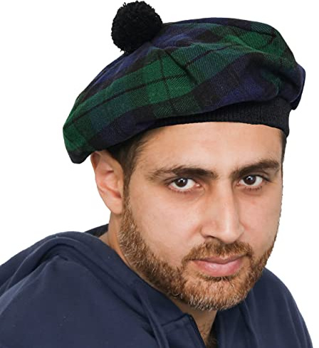DSS Kilts Scottish Tam O' Shanter Acrylic Tartan Wool Tammy Hat-Kilt Accessory for Men (Black Watch Tartan Tammy Hat)
