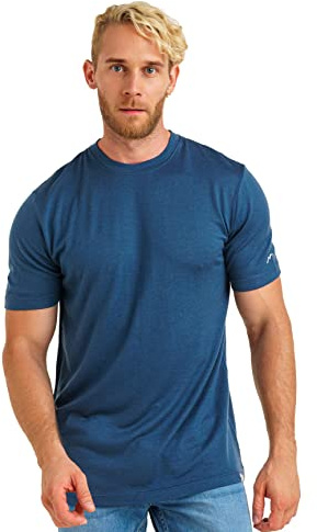 Merino.tech Camiseta Lana Merino Manga Corta Hombre - Camiseta Trekking Hombre Lana Merino Capa Base Ligera (Medium, Denim Blue)