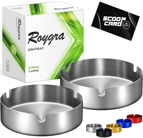 roygra Ash Tray (2 Pack), Outdoor Ashtray for Outside Patio with 3 Holders