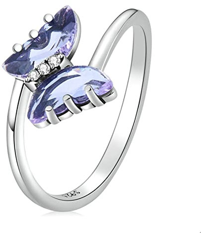 FNSK 925 Sterling Silber Veilchen Pavé Kristall Schmetterling Ring Größe 6 7 8 Frauen Machen Ringfein Schmuck for Frauen Teen Mädchen Hochzeitsgeschenk (Size : Size7)