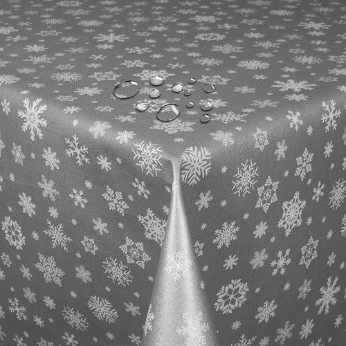 Wachstuch Wachstischdecke Tischdecke Weihnachtstischdecke Größe wählbar Weihnachten Schneeflocken Silber Eckig 100 x 100 cm abwaschbar