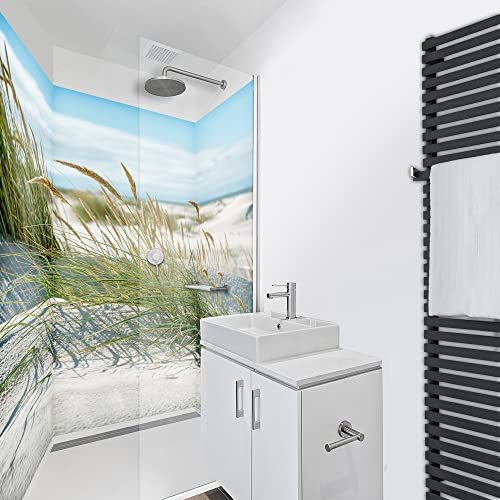 WANDFREUDE individuelle Duschrückwand Aluverbundplatte auf Maß (3 Stück - Strand an der Nordsee - Seidenmatt) – Dusche Wandverkleidung Duschwandverkleidung Duschrückwände