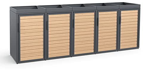 MEISTERBOX Forst - 5er Mülltonnenbox - Mülltonnenverkleidung mit Pflanzdach - Mülleimerunterstand 240L - Holzelemente