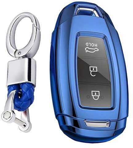 KUNIO Schlüsselhülle Passt für Hyundai i30 i10 Kona Encino Solaris Azera Grandeur Ig Accent Santa Fe Autoschlüssel Hülle TPU Schlüsselanhänger Schlüsselcover Schlüsselschutz 3 Tasten B Blau