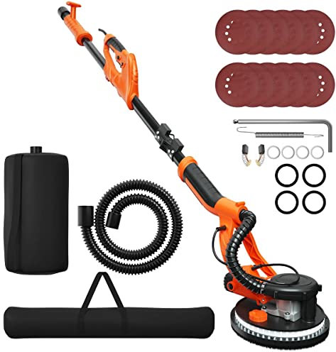 IRONMAX Elektrischer Trockenbauschleifer, faltbar, 6 variable Geschwindigkeit, Wandkraftschleifer mit Vakuum-Staubsammler, LED-Licht und ausziehbarem Griff, Staubbeutel und Schlauch, 12 Stück