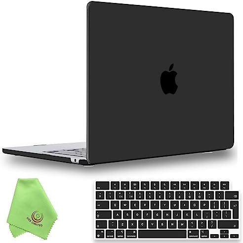 UESWILL Case for 2023-2026 MacBook Air 15 inch M5 M4 M3 M2, Black | Model A3448 A3241 A3114 A2941, Matte Smooth Silky Touch, 3in1 Kit Includes Hard Case + Keyboard Cover + Microfiber Cloth